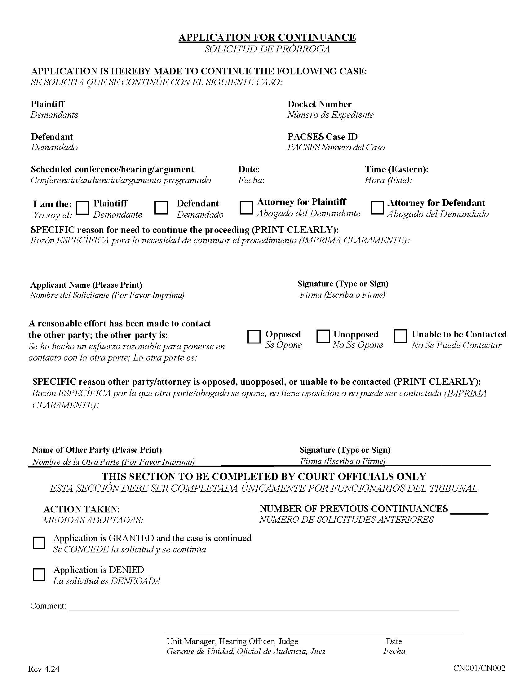 Application For Continuance | Pdf Fpdf Docx | Pennsylvania