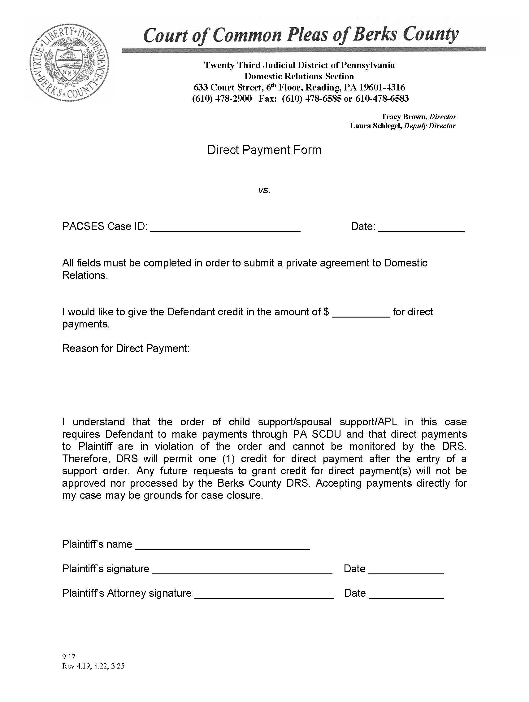 Direct Payment Form | Pdf Fpdf Docx | Pennsylvania
