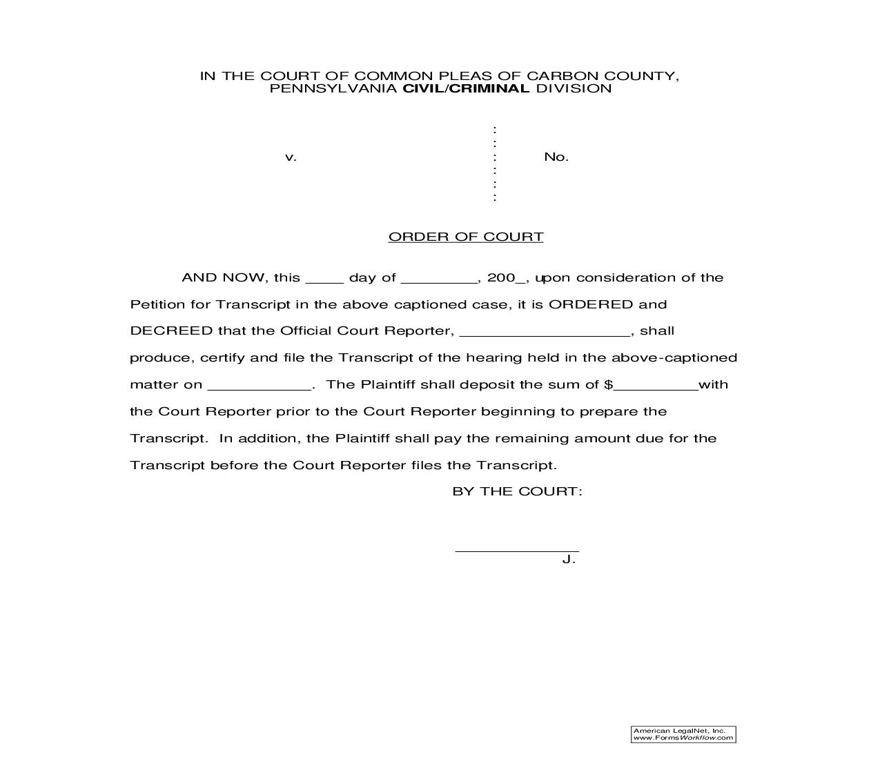 Order Of Court (Transcript) | Pdf Fpdf Doc Docx | Pennsylvania