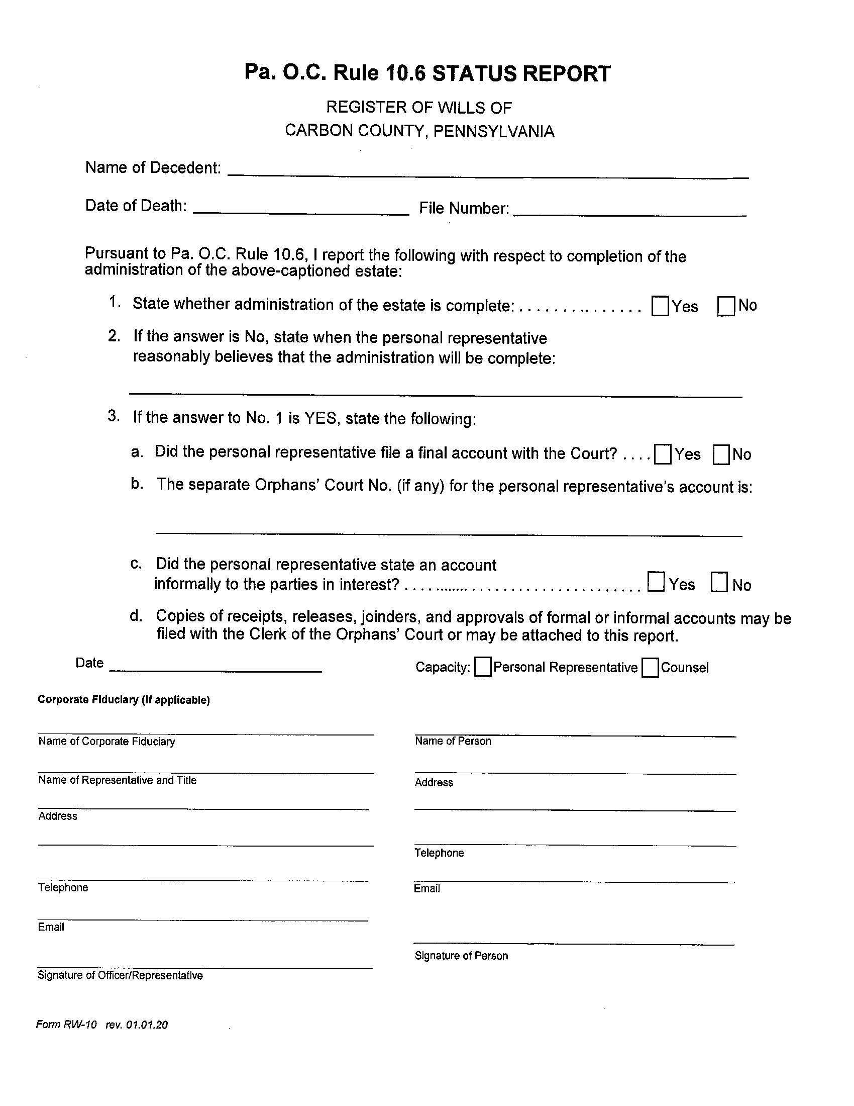 Status Report Under Rule 10.6 | Pdf Fpdf Doc Docx | Pennsylvania