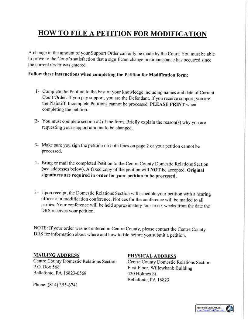 Petition For Modification Of Existing Support Order | Pdf Fpdf Docx | Pennsylvania