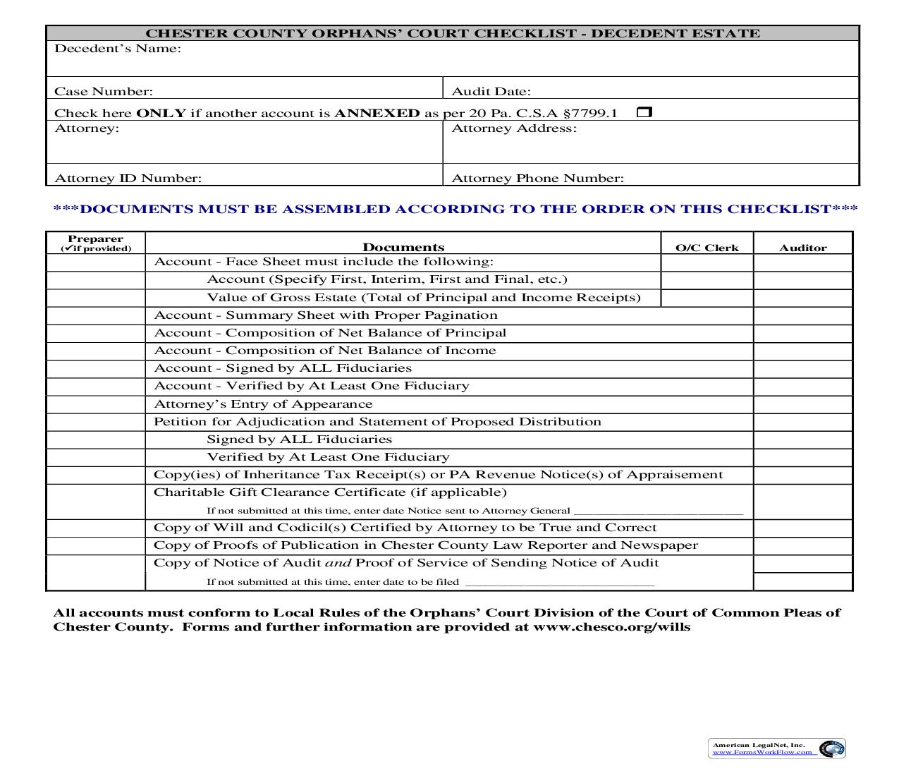 Checklist-Decedent Estate | Pdf Fpdf Doc Docx | Pennsylvania