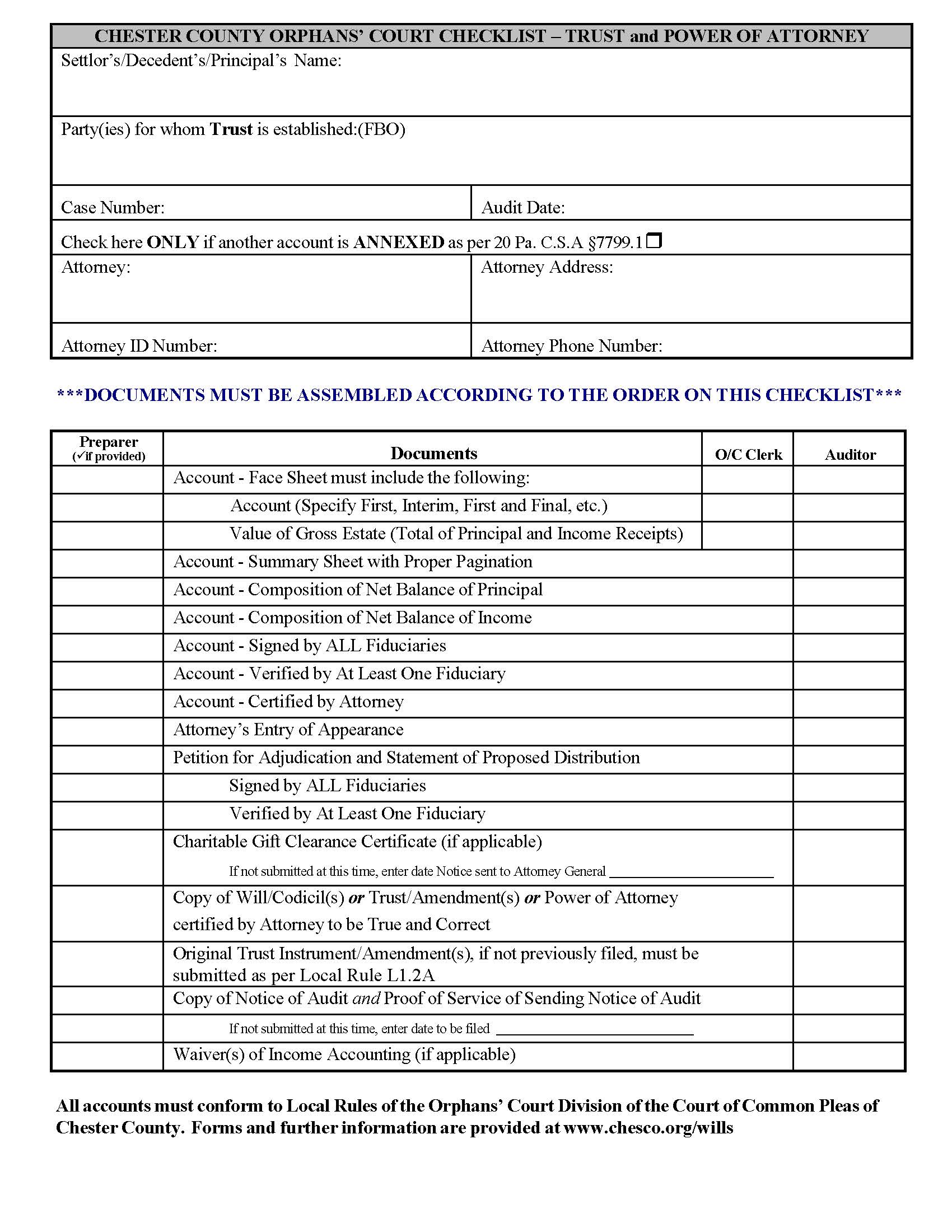 Checklist-Trust And Power Of Attorney | Pdf Fpdf Doc Docx | Pennsylvania