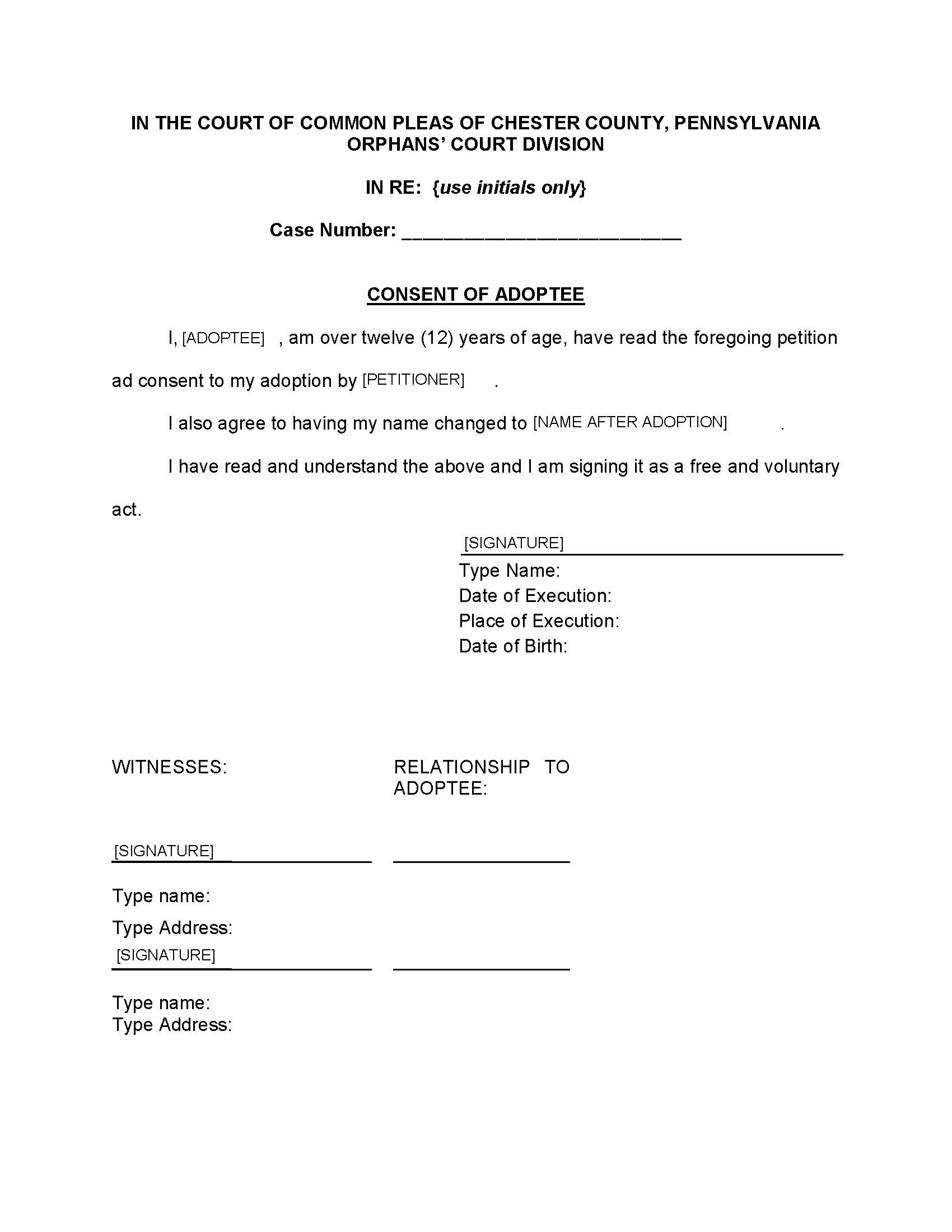 Consent Of Adoptee | Pdf Fpdf Doc Docx | Pennsylvania