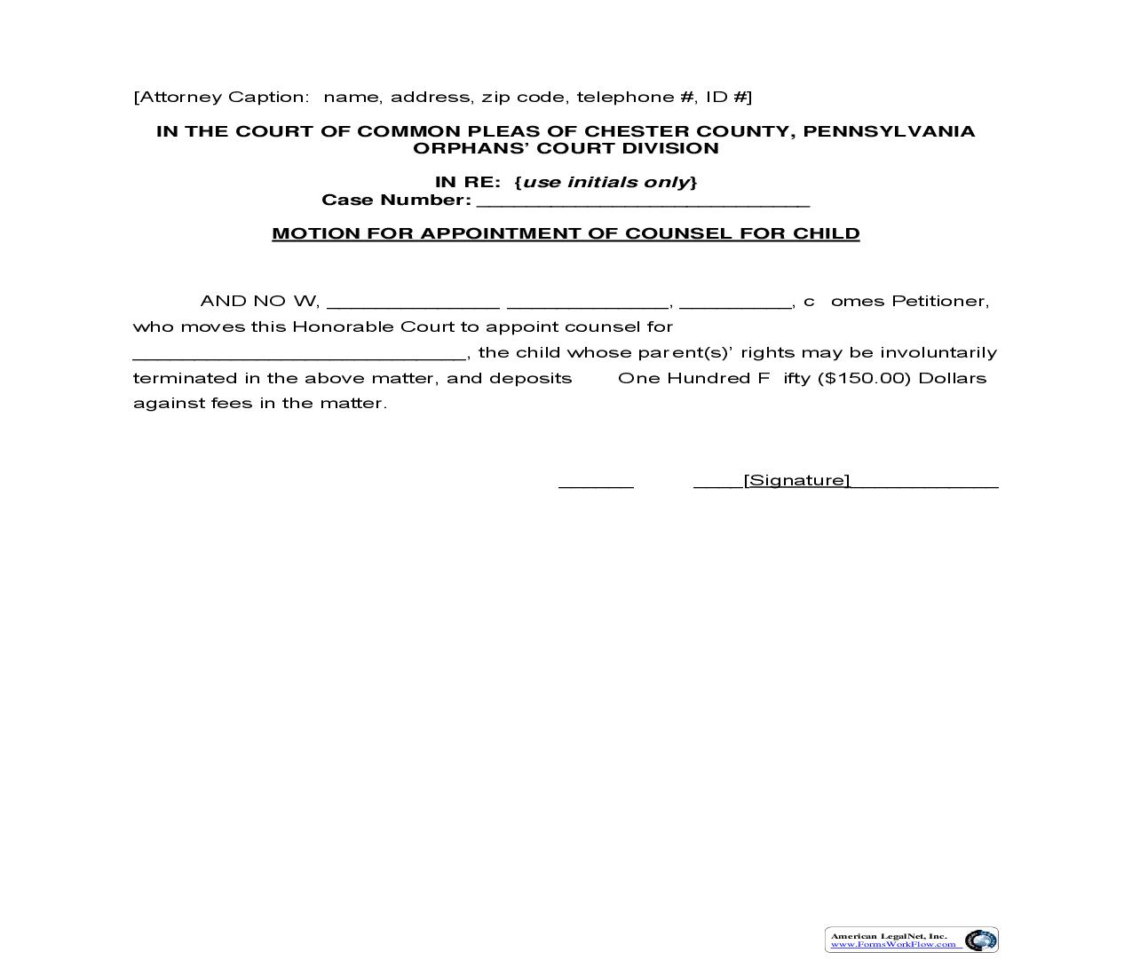 Motion For Appointment Of Counsel For Child | Pdf Fpdf Doc Docx | Pennsylvania