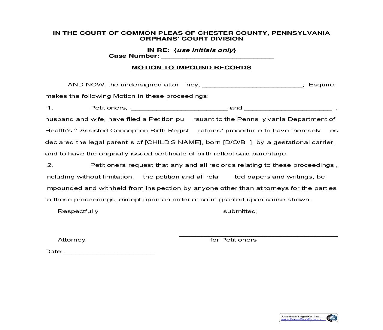 Motion To Impound Records | Pdf Fpdf Doc Docx | Pennsylvania