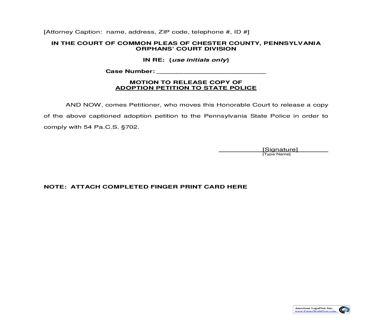Motion To Release Copy Of Adoption Petition To State Police | Pdf Fpdf Doc Docx | Pennsylvania