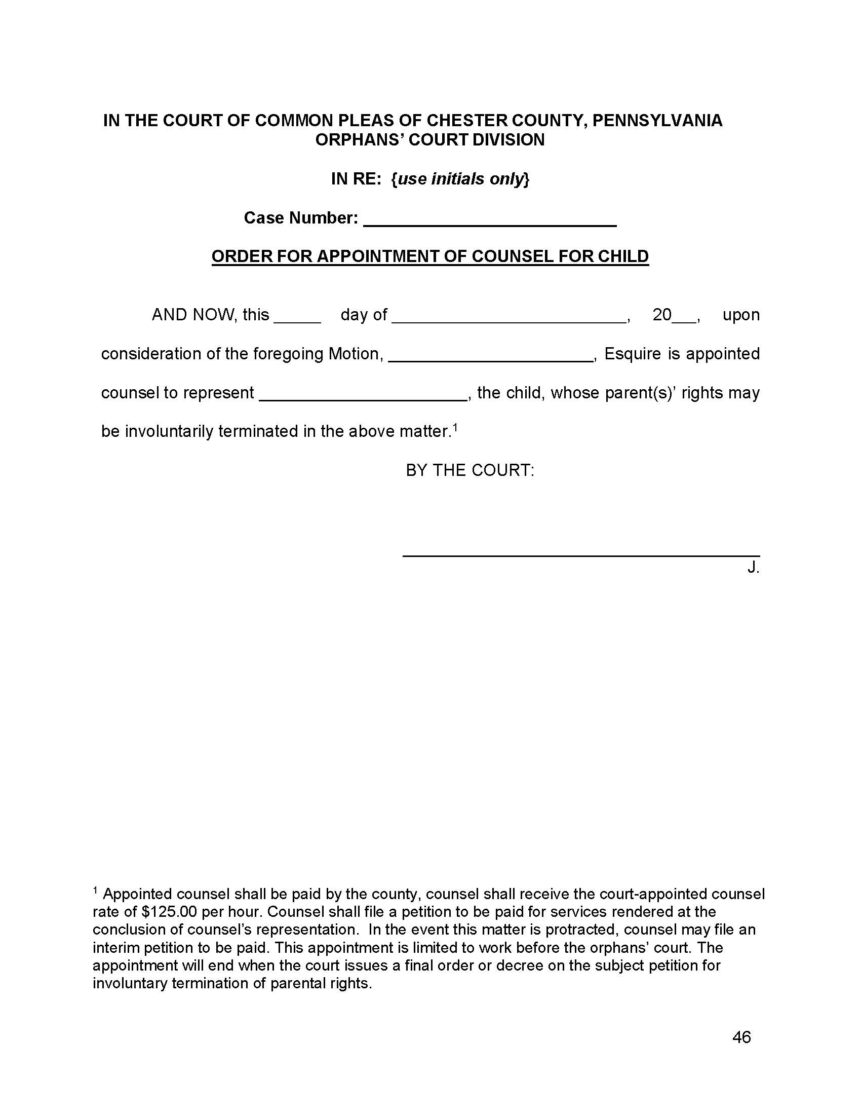 Order For Appointment Of Counsel For Child | Pdf Fpdf Doc Docx | Pennsylvania