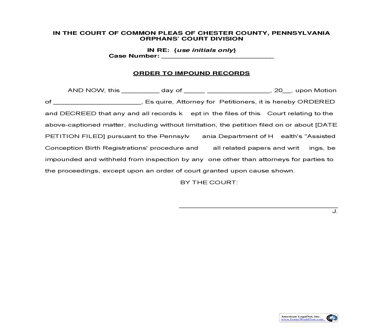 Order To Impound Records | Pdf Fpdf Doc Docx | Pennsylvania