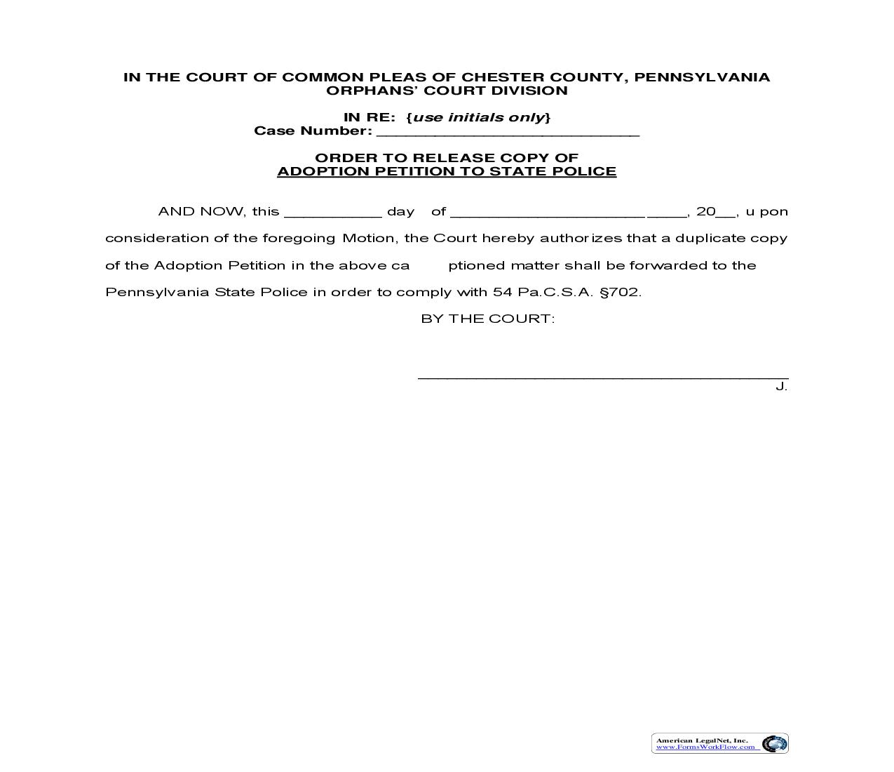 Order To Release Copy Of Adoption Petition To State Police | Pdf Fpdf Doc Docx | Pennsylvania