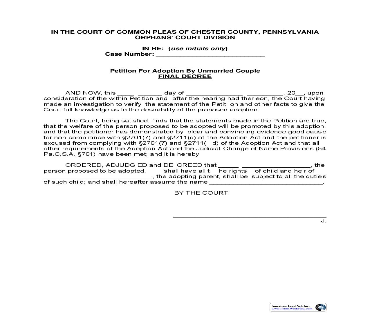 Petition For Adoption By Unmarried Couple Final Decree | Pdf Fpdf Doc Docx | Pennsylvania