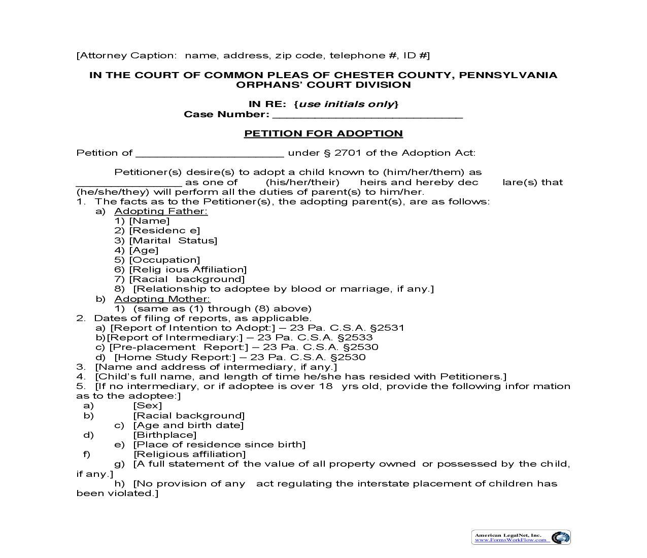 Petition For Adoption | Pdf Fpdf Doc Docx | Pennsylvania