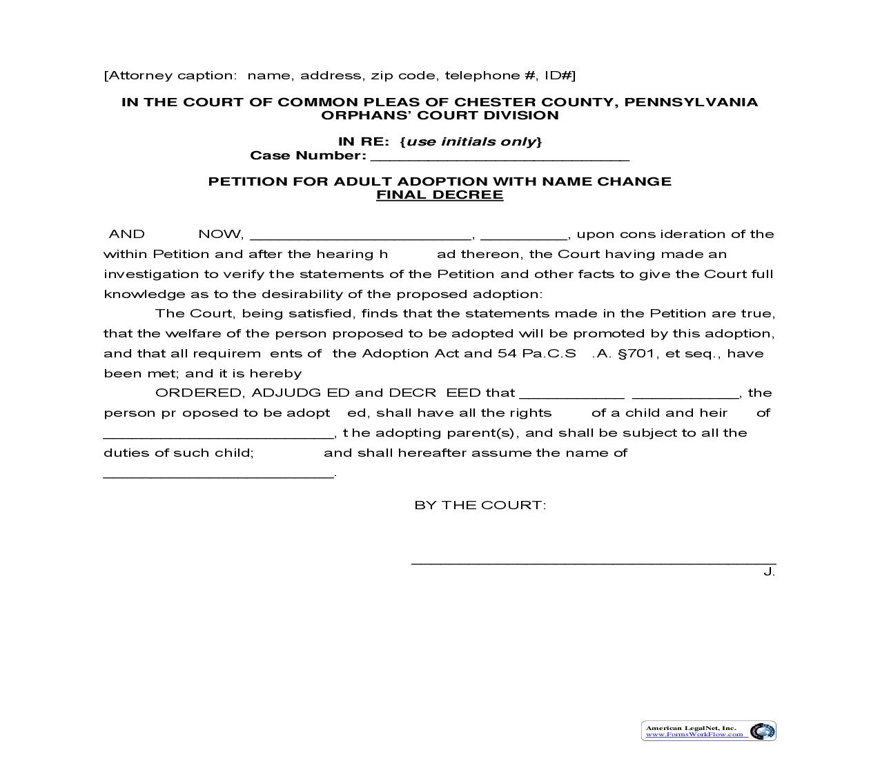 Petition For Adult Adoption With Name Change Final Decree | Pdf Fpdf Doc Docx | Pennsylvania