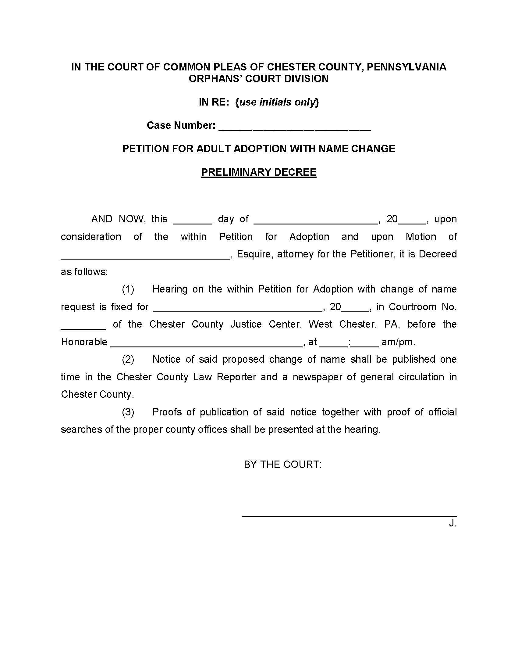 Petition For Adult Adoption With Name Change Preliminary Decree | Pdf Fpdf Doc Docx | Pennsylvania