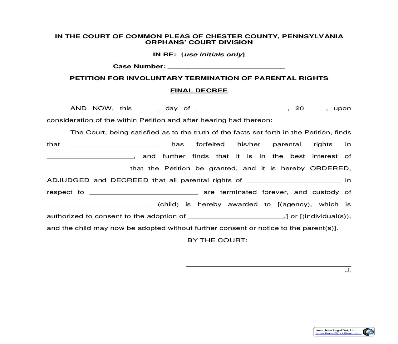Petition For Involuntarily Termination Of Parental Rights Final Decree | Pdf Fpdf Doc Docx | Pennsylvania