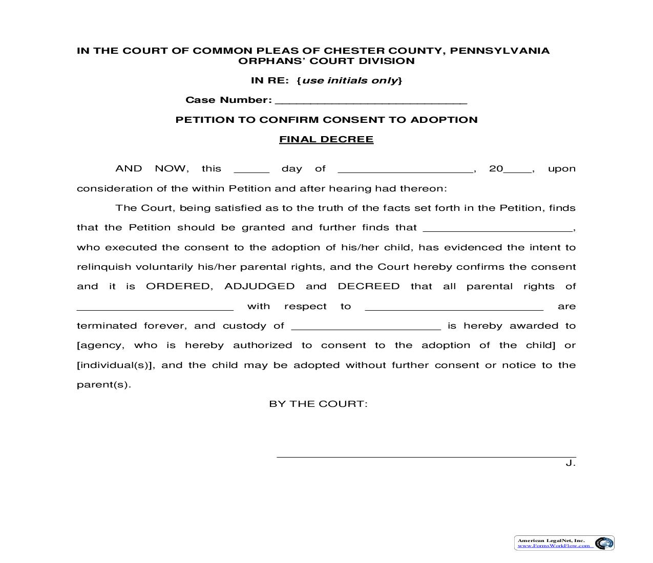 Petition To Confirm Consent To Adoption Final Decree | Pdf Fpdf Doc Docx | Pennsylvania