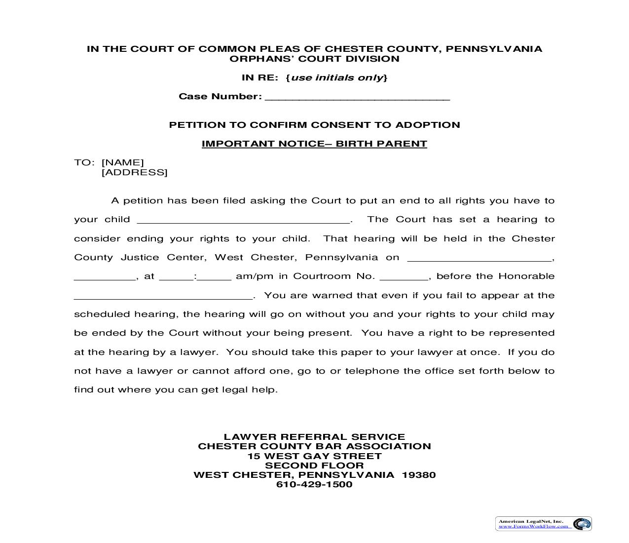 Petition To Confirm Consent To Adoption Important Notice-Birth Parent | Pdf Fpdf Doc Docx | Pennsylvania