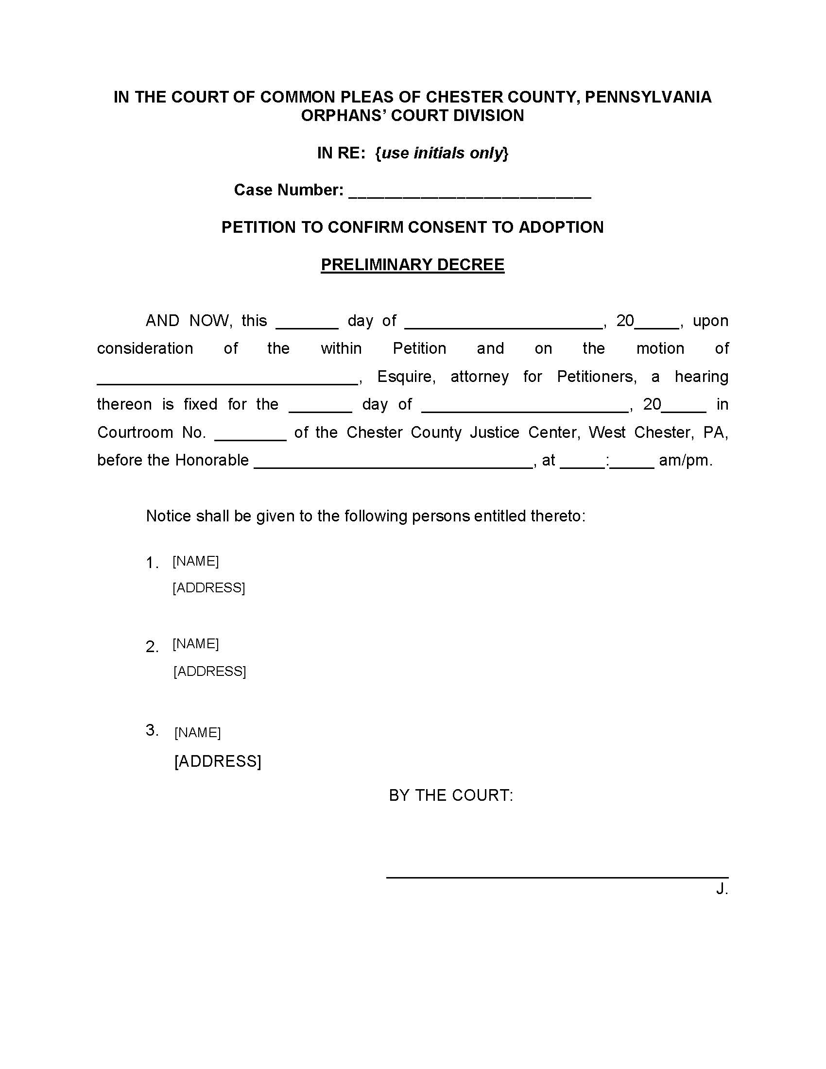 Petition To Confirm Consent To Adoption Preliminary Decree | Pdf Fpdf Doc Docx | Pennsylvania