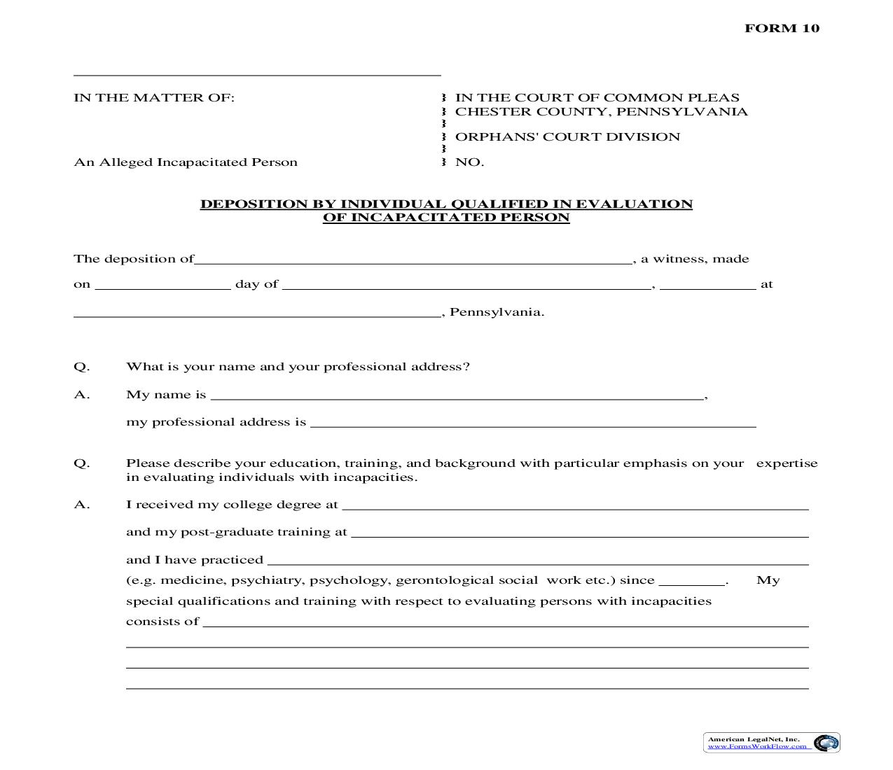 Depostition By Individual Qualified In Evaluation Of Incapacitated Person | Pdf Fpdf Doc Docx | Pennsylvania