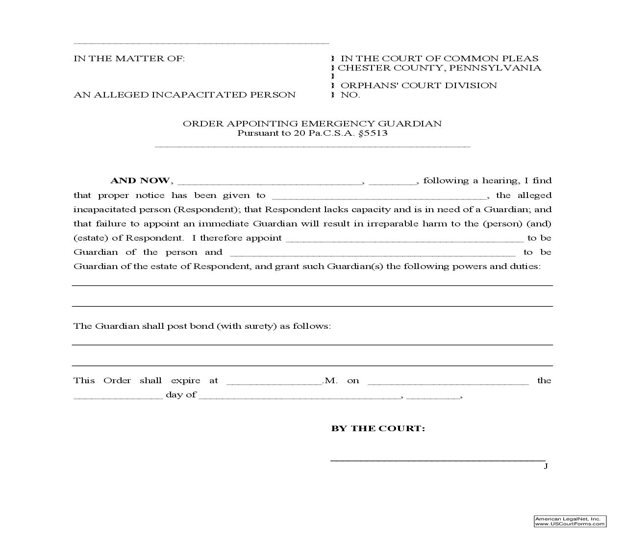 Order Appointing Emergency Guardian | Pdf Fpdf Doc Docx | Pennsylvania