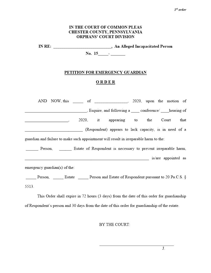 Petition For Emergency Guardian | Pdf Fpdf Docx | Pennsylvania