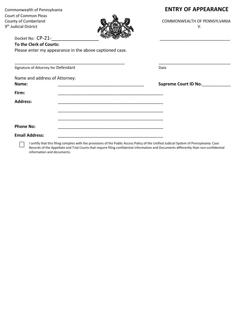 Appearance Praecipe | Pdf Fpdf Doc Docx | Pennsylvania