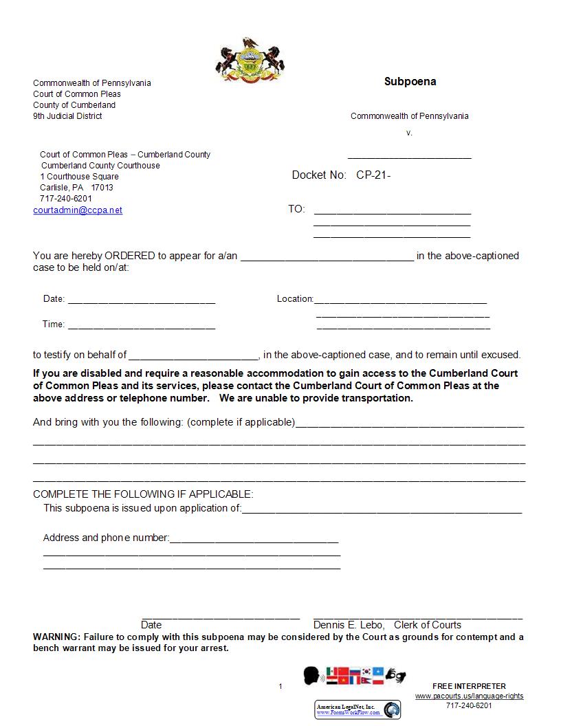 Defendants Subpoena | Pdf Fpdf Docx | Pennsylvania