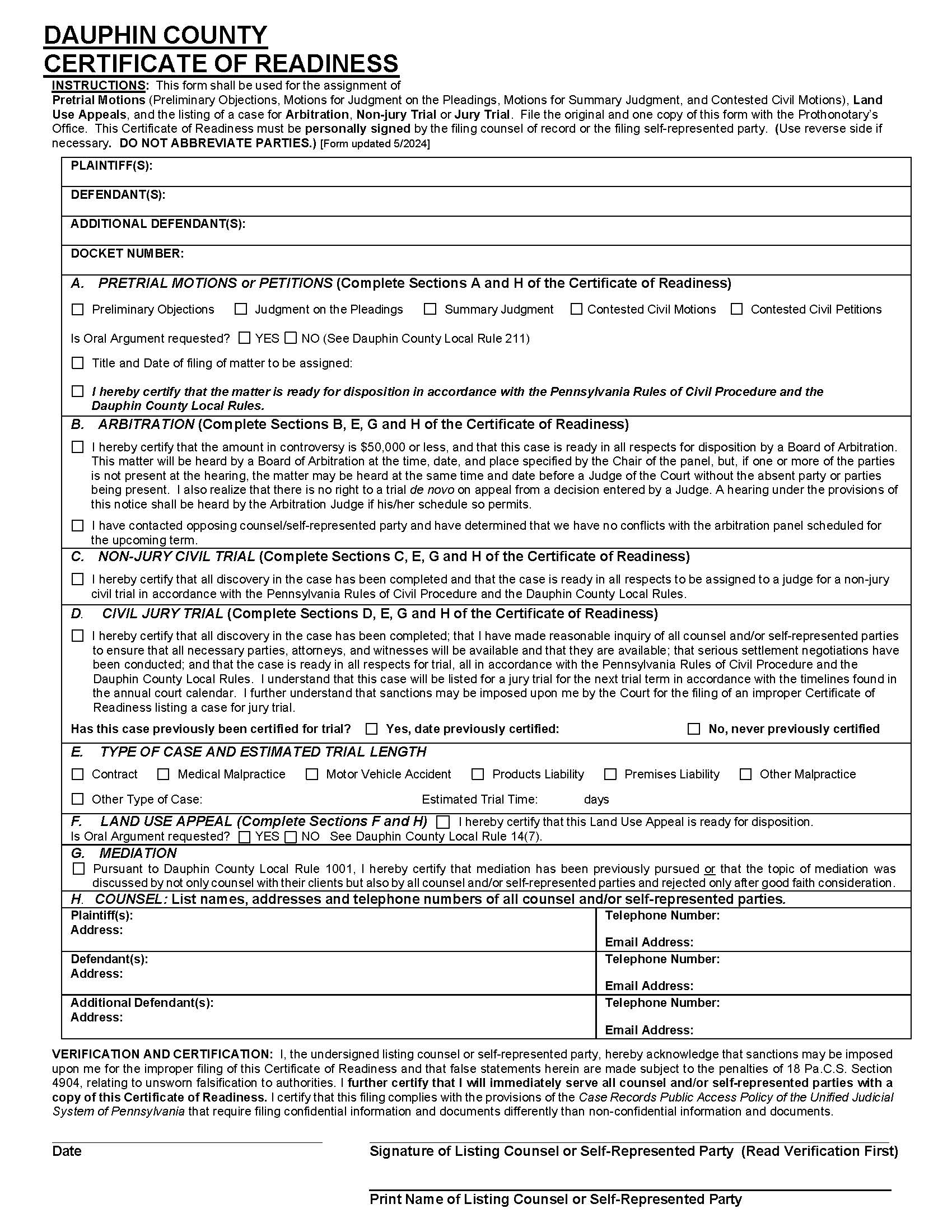 Certificate Of Readiness | Pdf Fpdf Docx | Pennsylvania