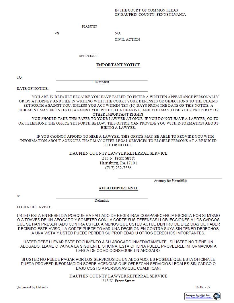 Important Notice (Default Judgment) | Pdf Fpdf Docx | Pennsylvania