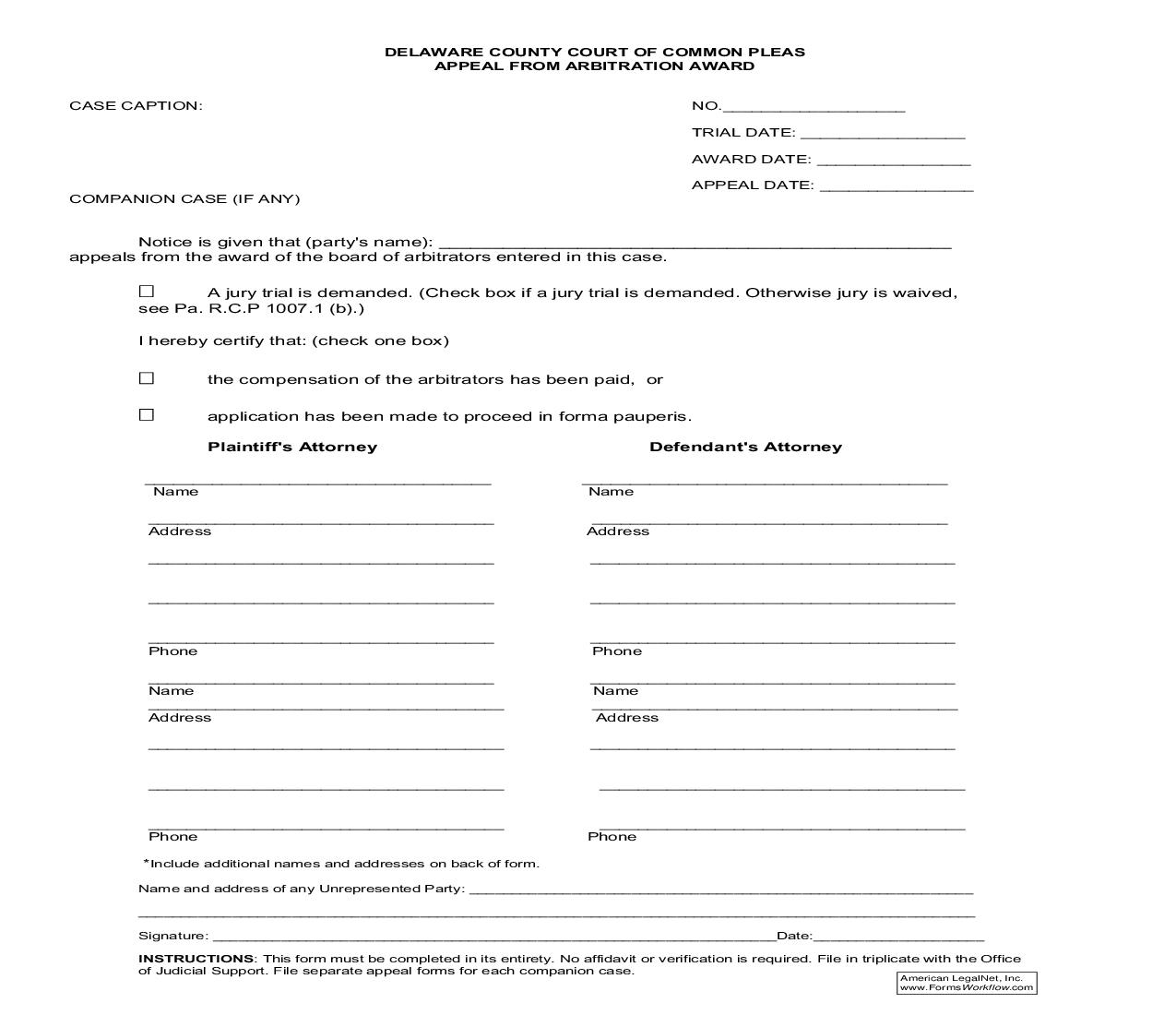 Appeal From Arbitration Award | Pdf Fpdf Doc Docx | Pennsylvania