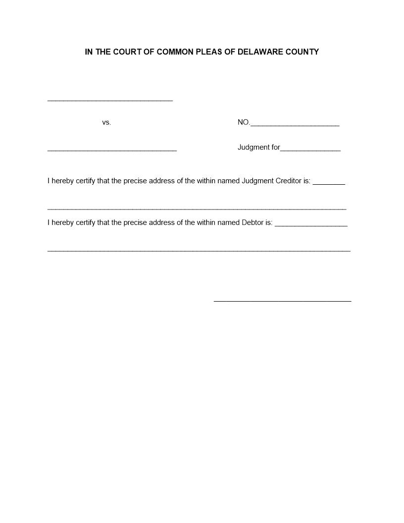 Certificate Of Addresses Judgment | Pdf Fpdf Docx | Pennsylvania