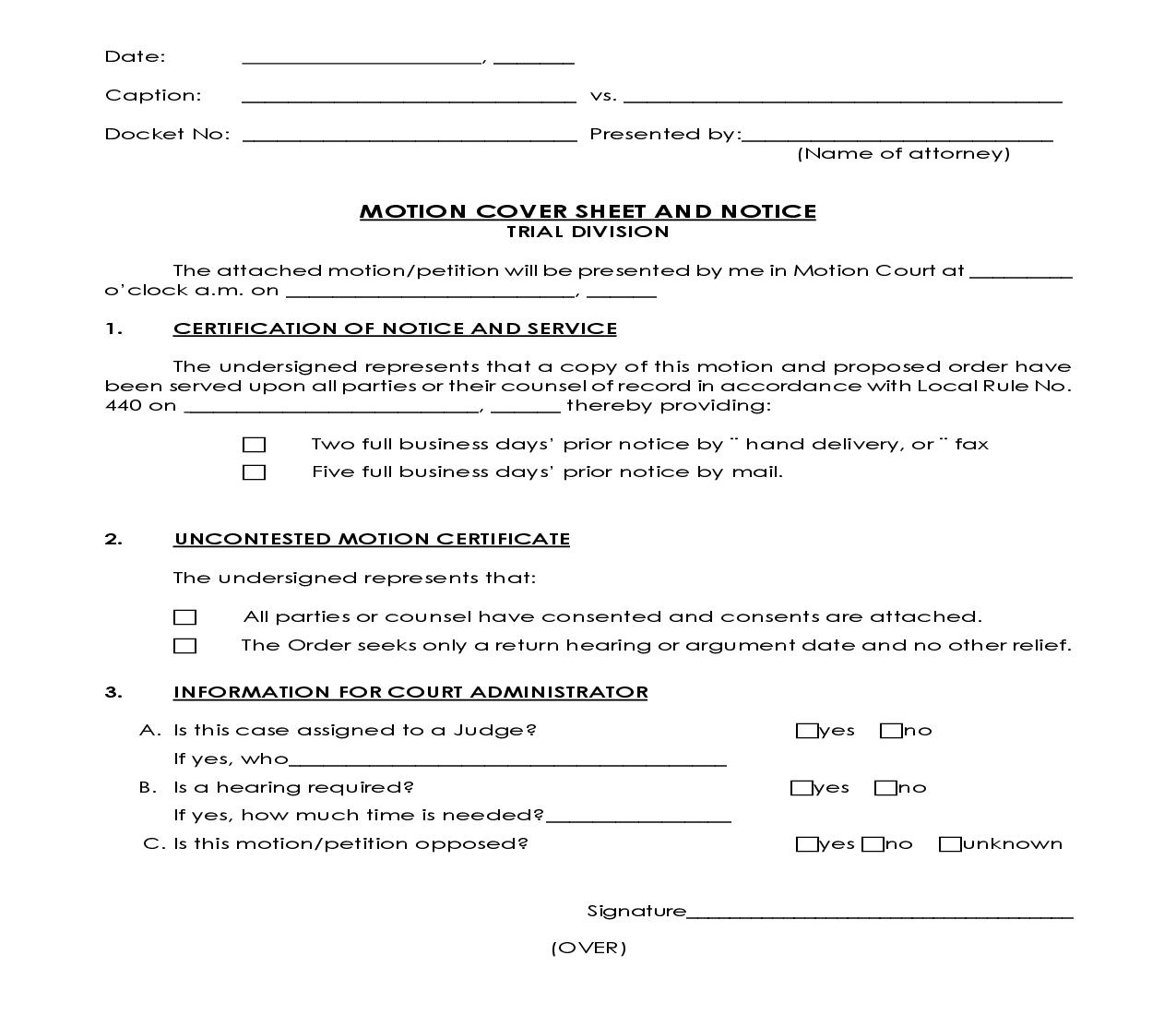 Motion Cover Sheet And Notice (Trial Court) | Pdf Fpdf Doc Docx | Pennsylvania