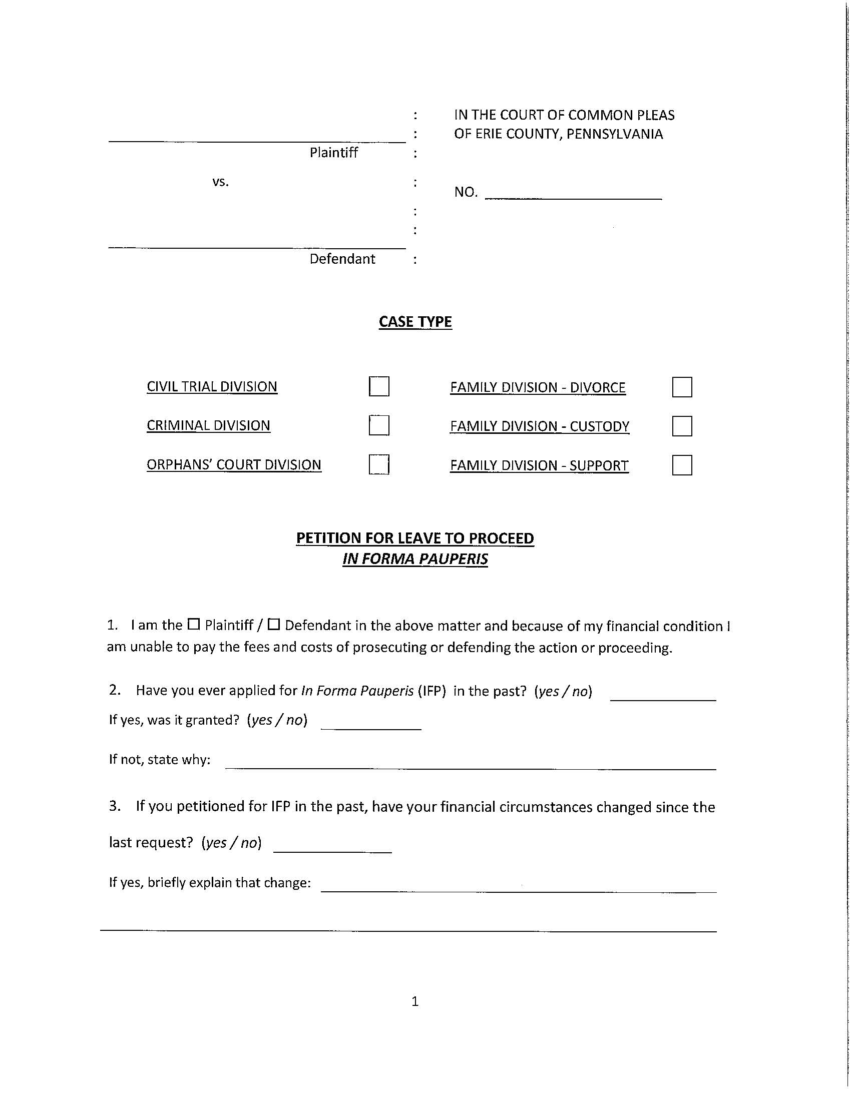 Petition For Leave To Proceed In Forma Pauperis | Pdf Fpdf Doc Docx | Pennsylvania