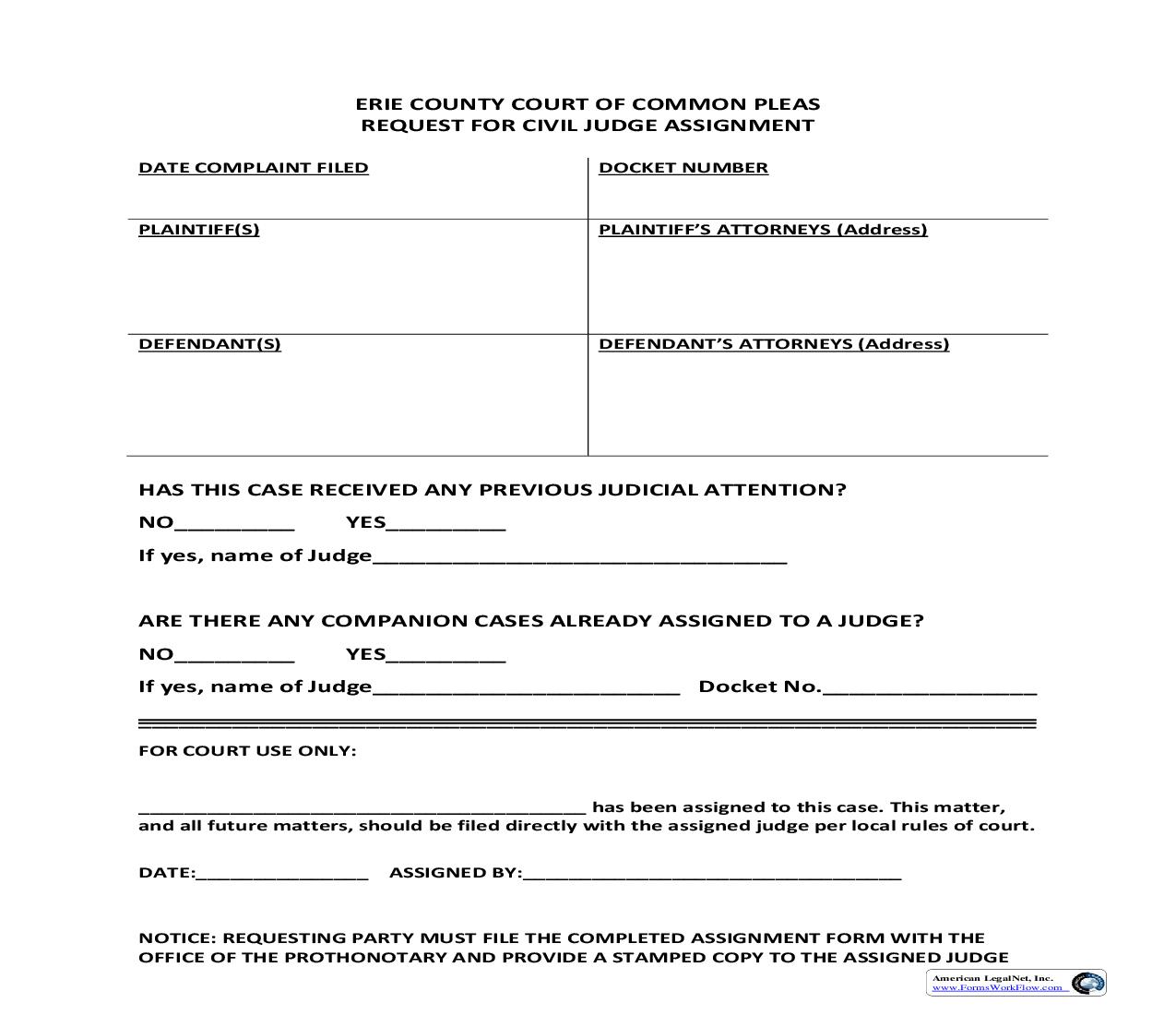 Request For Civil Judge Assignment | Pdf Fpdf Doc Docx | Pennsylvania