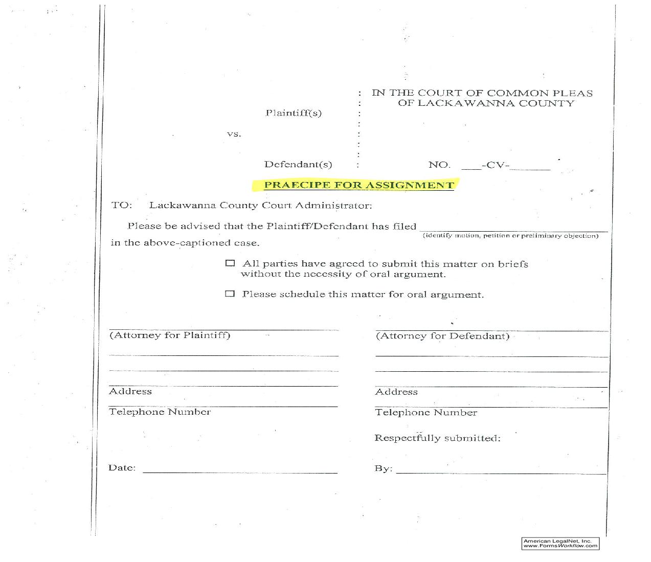 Praecipe For Assignment | Pdf Fpdf Doc Docx | Pennsylvania