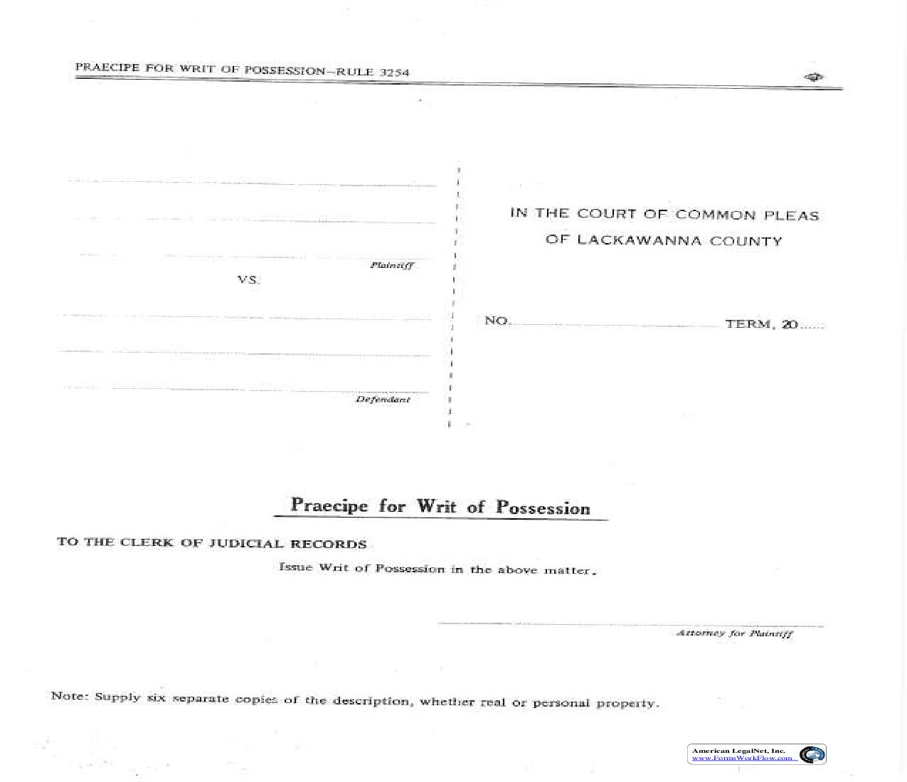 Praecipe For Writ Of Possession | Pdf Fpdf Doc Docx | Pennsylvania