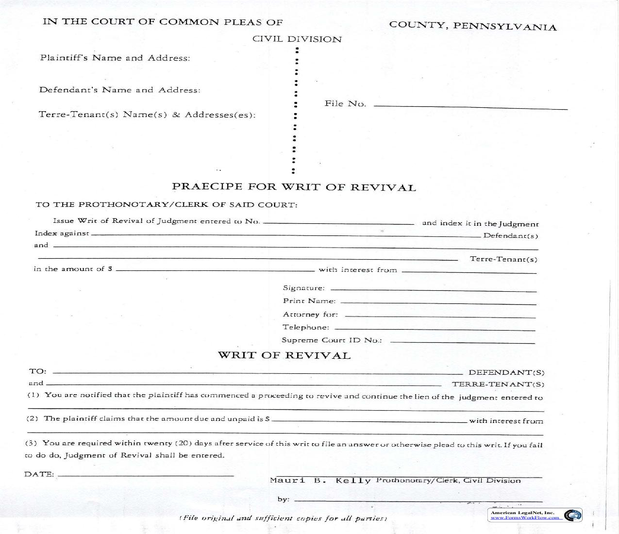 Praecipe For Writ Of Revival | Pdf Fpdf Doc Docx | Pennsylvania