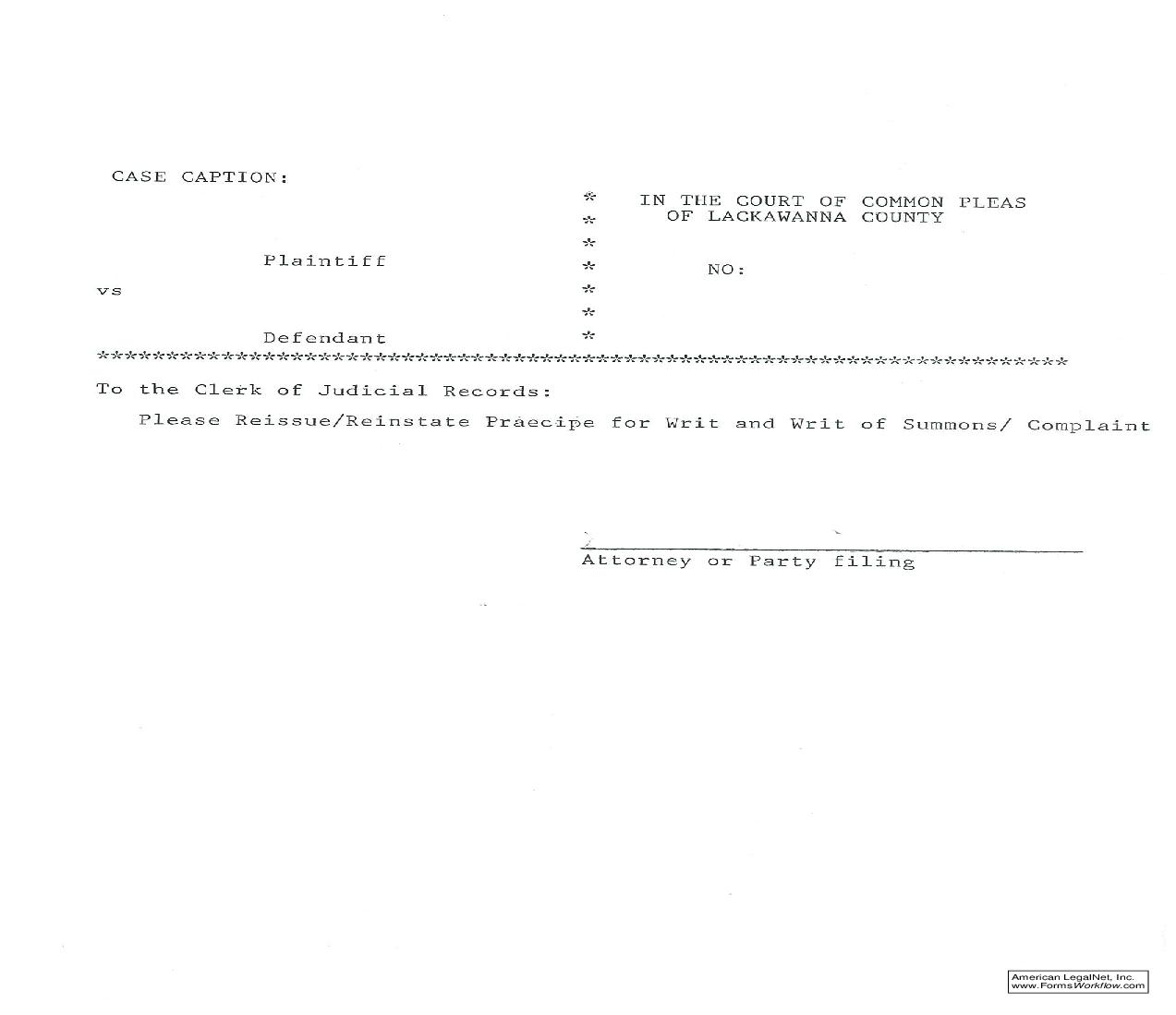 Praecipe To Reissue Or Reinstate | Pdf Fpdf Doc Docx | Pennsylvania