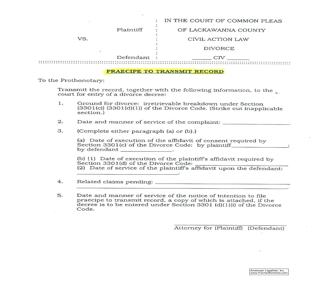 Praecipe To Transmit Record | Pdf Fpdf Doc Docx | Pennsylvania