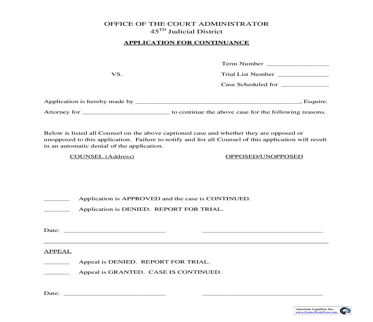 Application For Continuance | Pdf Fpdf Doc Docx | Pennsylvania