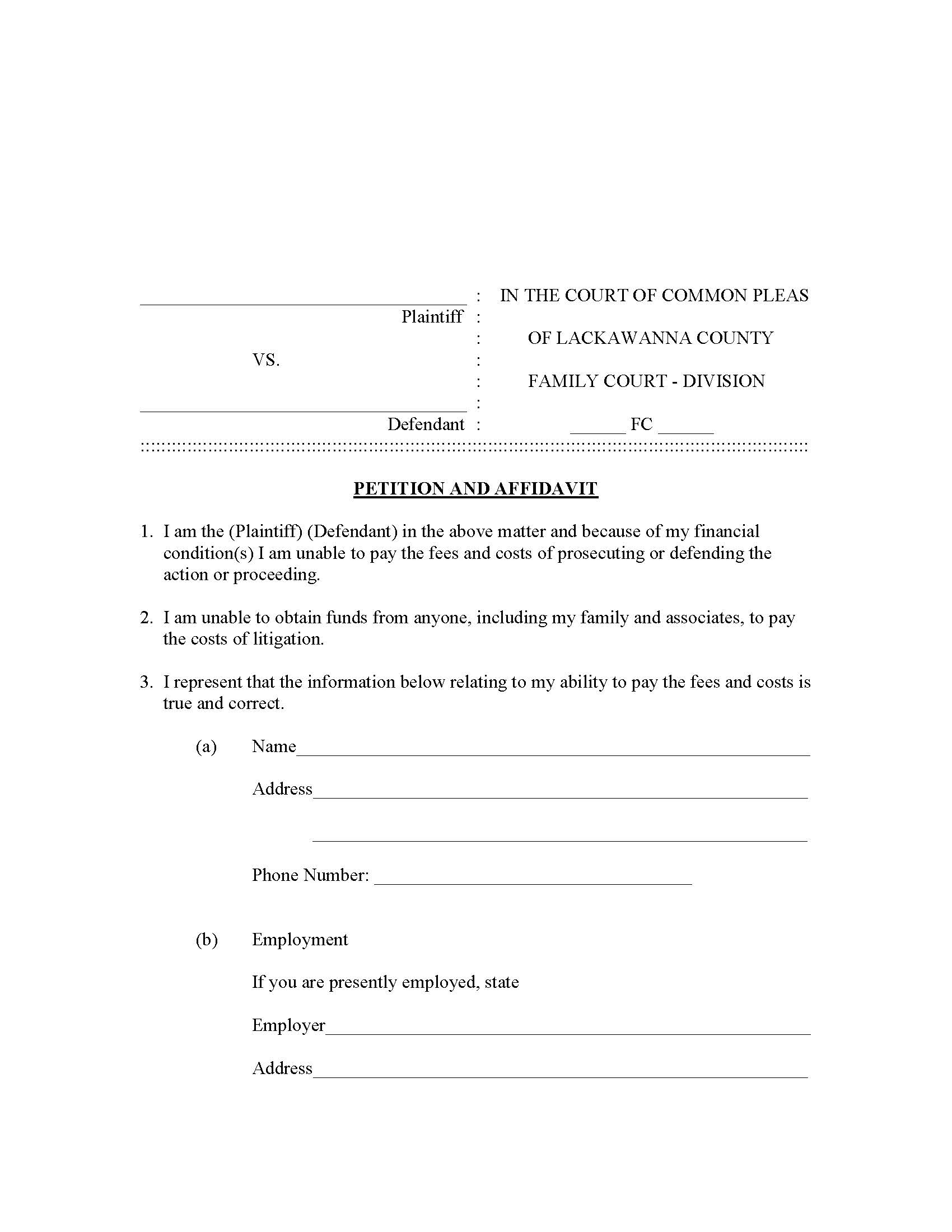 Forma Pauperis Petition | Pdf Fpdf Doc Docx | Pennsylvania