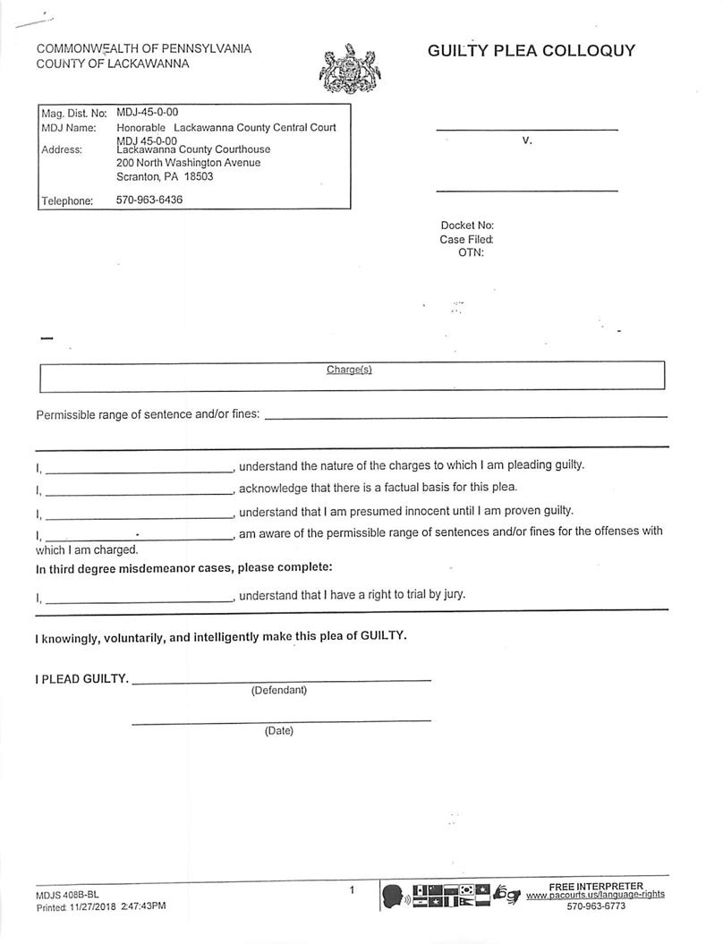 Guilty Plea Colloquy | Pdf Fpdf Doc Docx | Pennsylvania