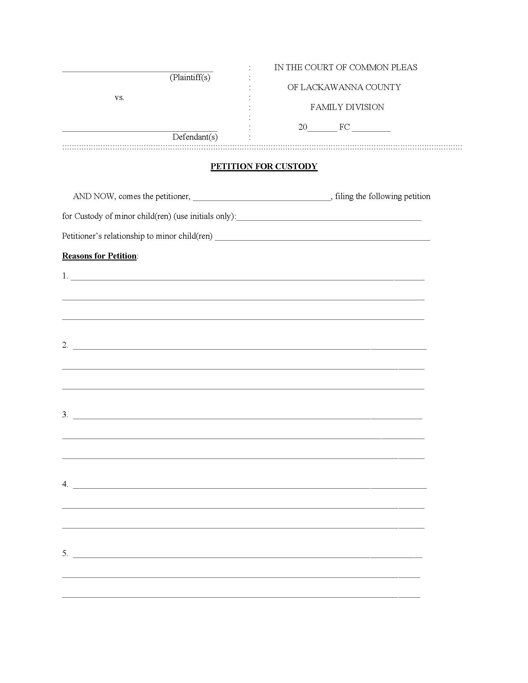 Petition For Custody | Pdf Fpdf Doc Docx | Pennsylvania