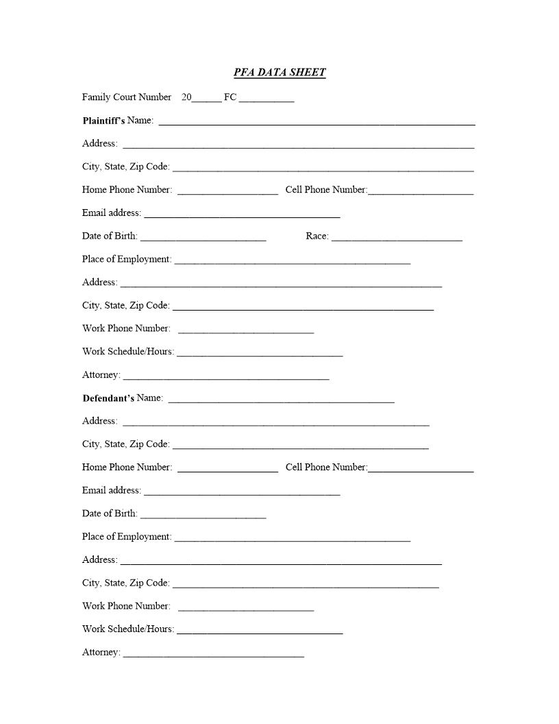 Protection From Abuse Data Summary Sheet | Pdf Fpdf Doc Docx | Pennsylvania