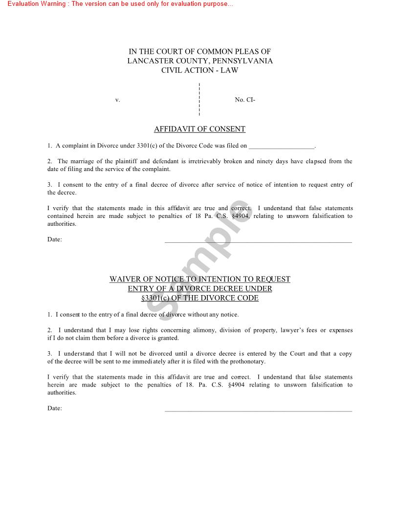 Affidavit Of Consent | Pdf Fpdf Doc Docx | Pennsylvania