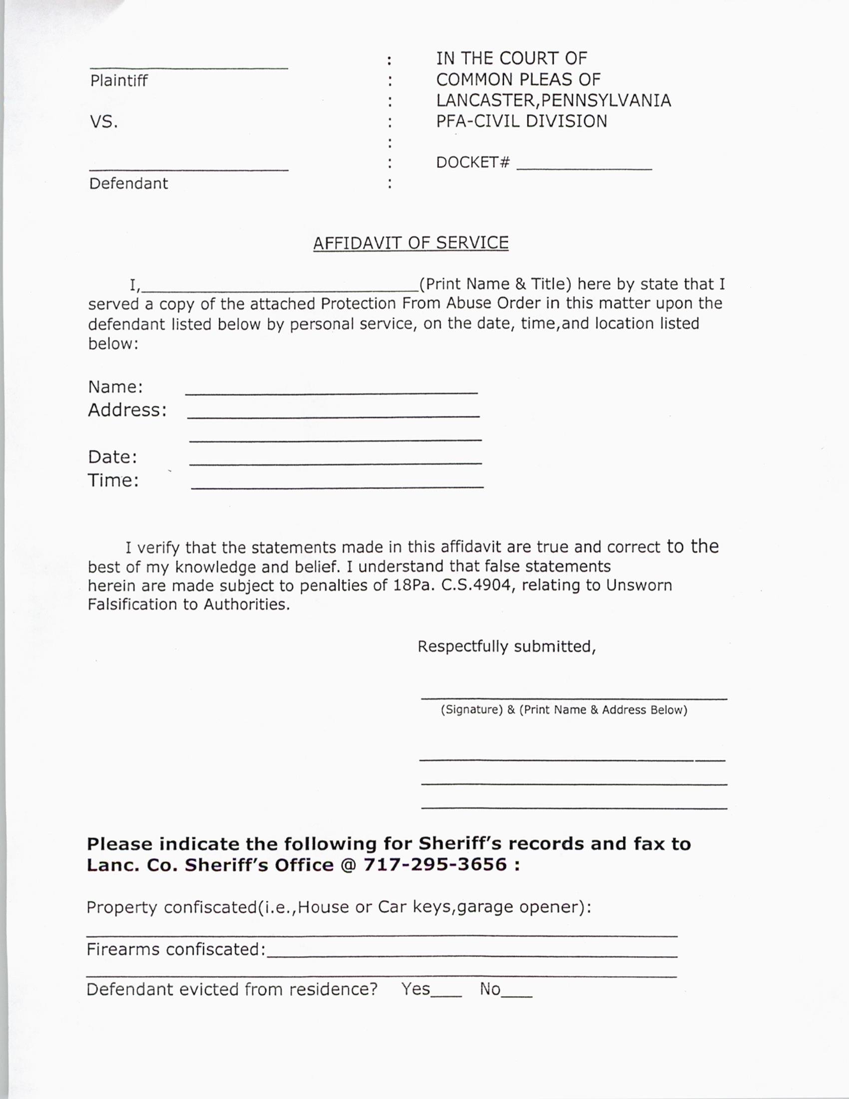 Affidavit Of Service (Protection From Abuse) | Pdf Fpdf Docx | Pennsylvania