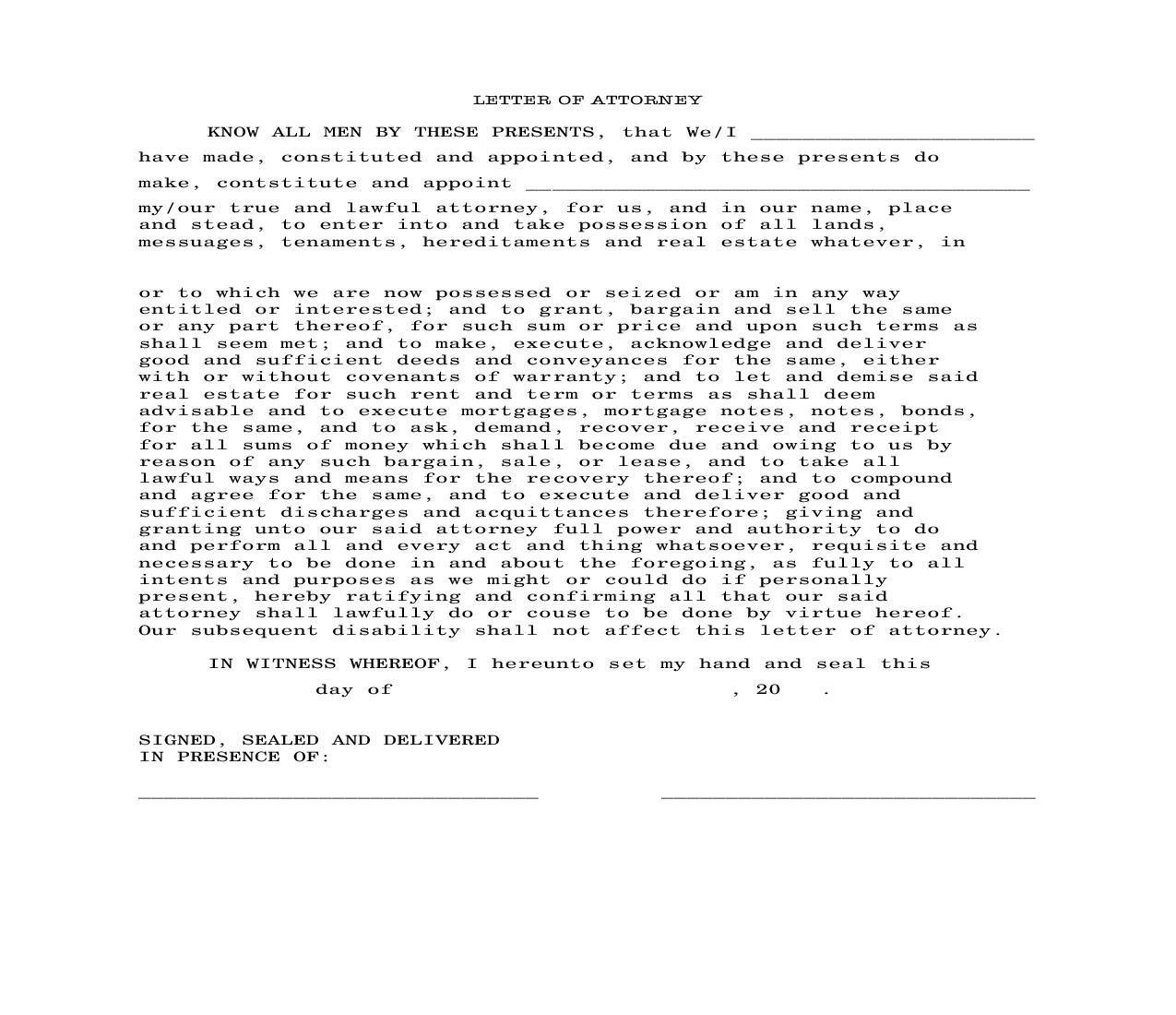 Letter Of Attorney (Long Form) | Pdf Fpdf Doc Docx | Pennsylvania