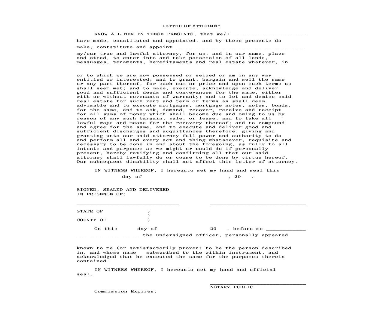 Letter Of Attorney | Pdf Fpdf Doc Docx | Pennsylvania
