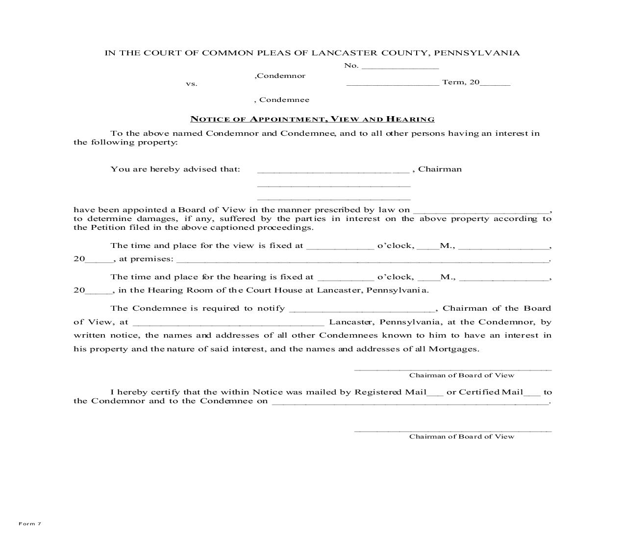 Notice Of Appointment View And Hearing {7} | Pdf Fpdf Doc Docx | Pennsylvania