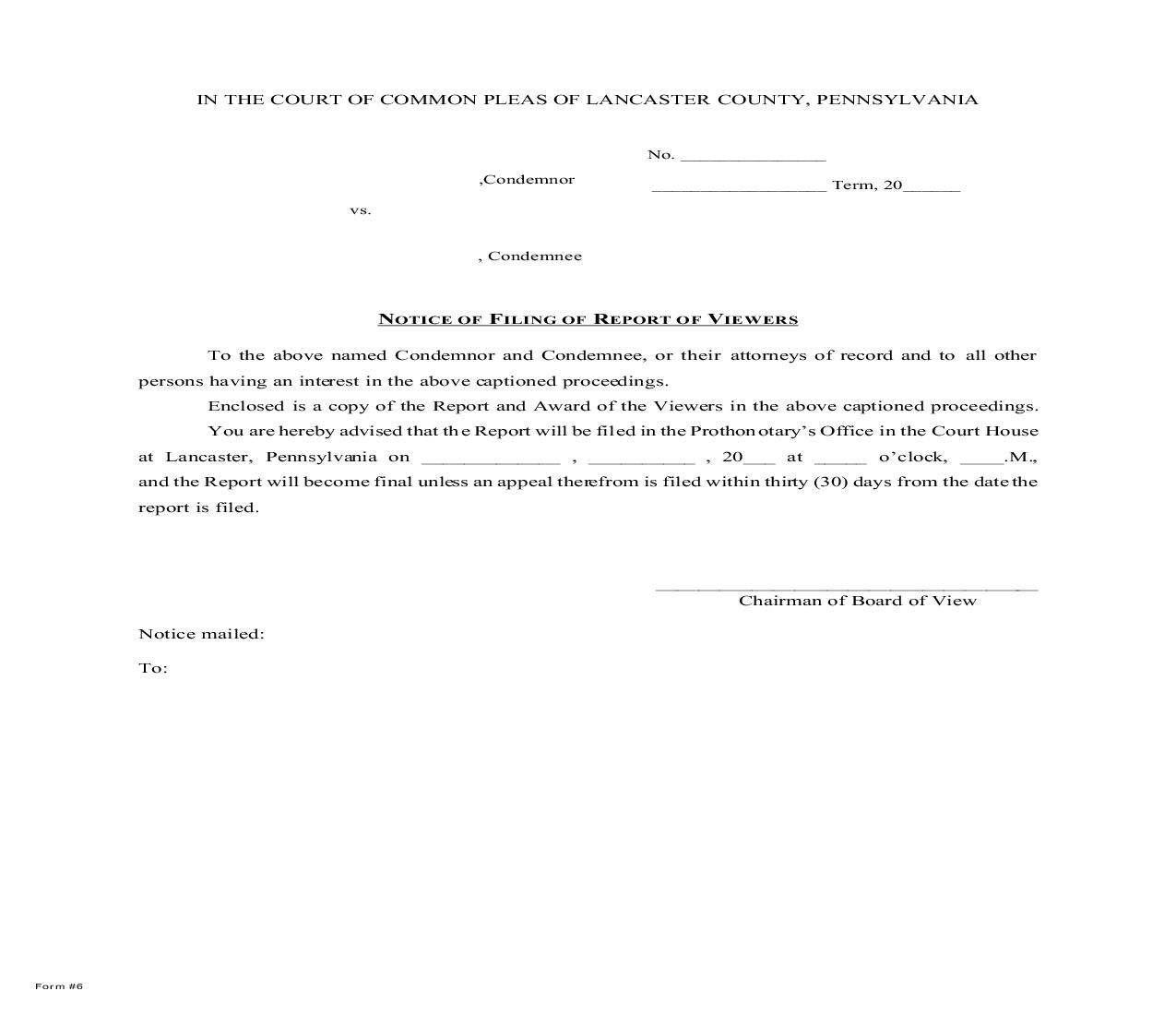Notice Of Filing Of Report Of Viewers {6} | Pdf Fpdf Doc Docx | Pennsylvania